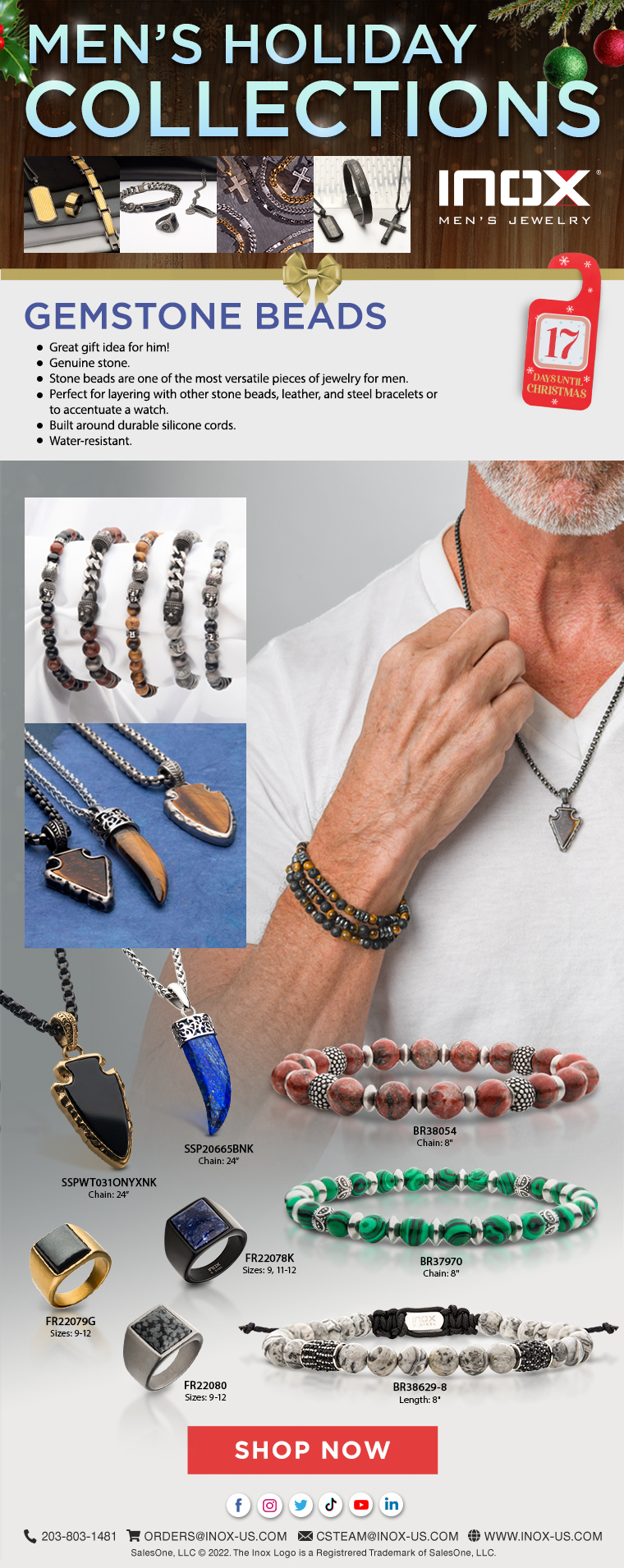 Gemstone Beads Jewelry - Men's Holiday Collection from INOX